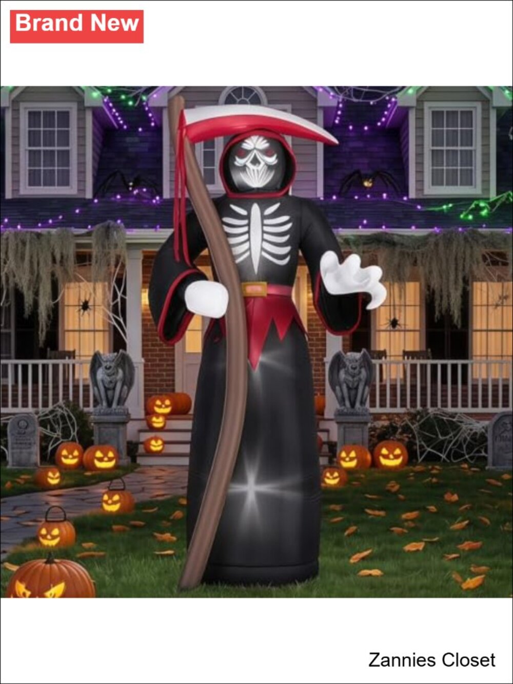 👻 8FT Halloween Inflatable Grim Reaper Yard Decor LED Lights Animated Blow Up